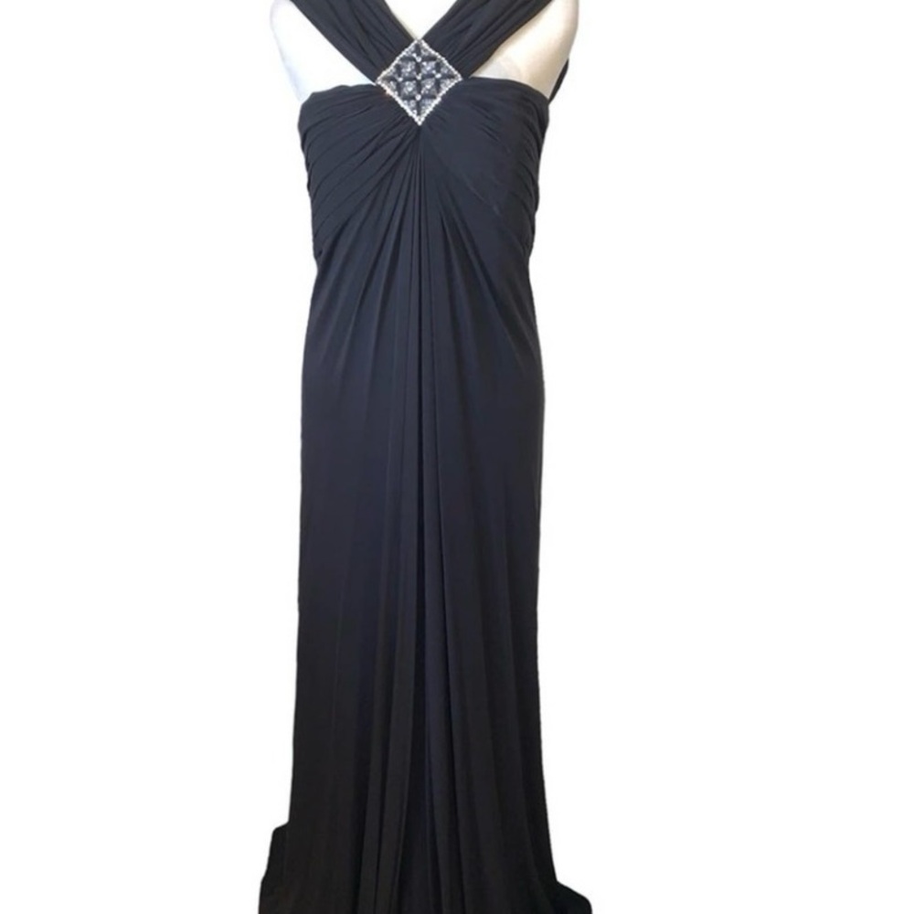 Melinda Eng Silver and Black Ruched Embellished Gown for Cocktail